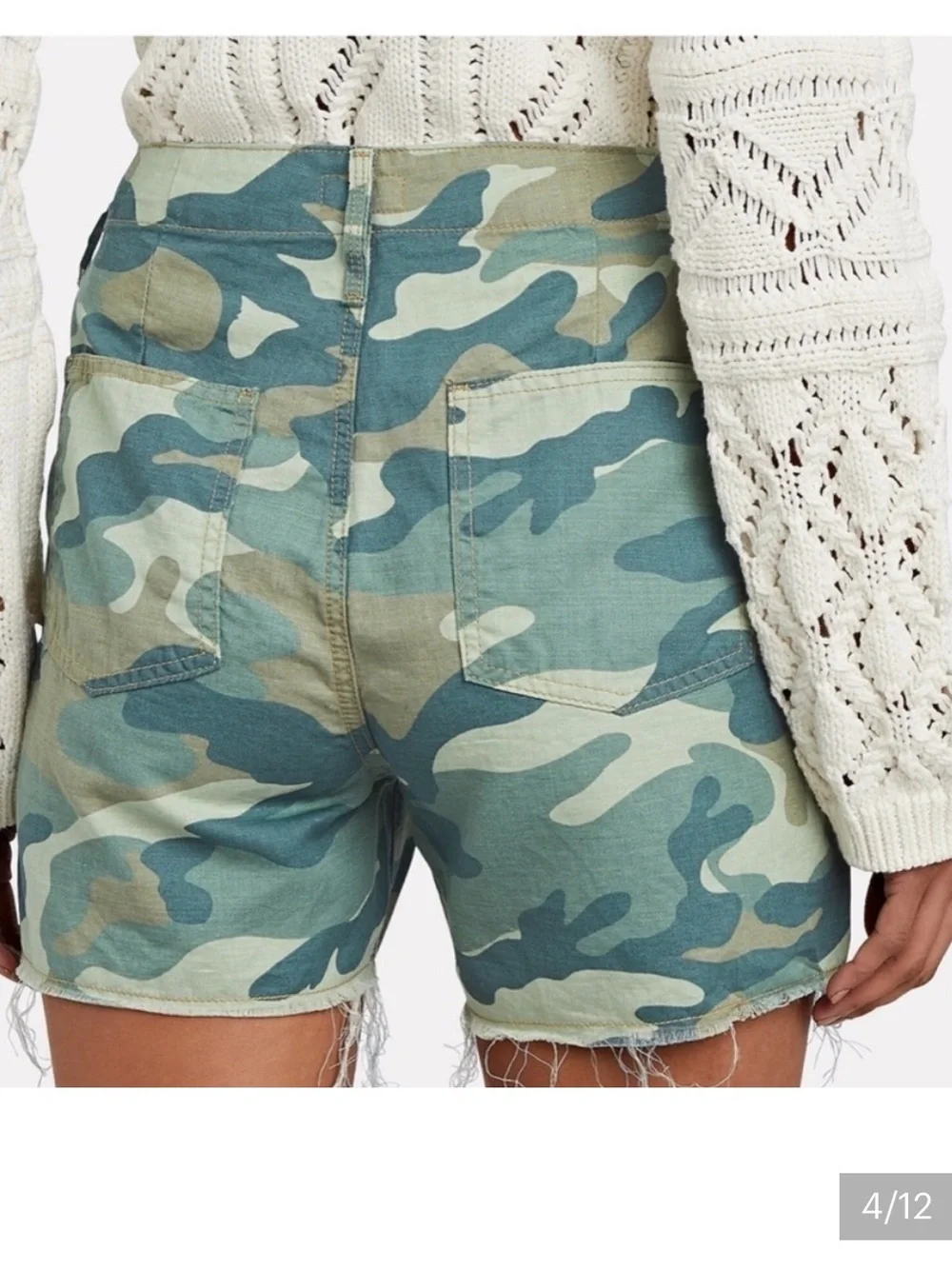 MOTHER Camouflaged High-Rise Frayed Hem Shorts in Green & Tan - Picture 2 of 16